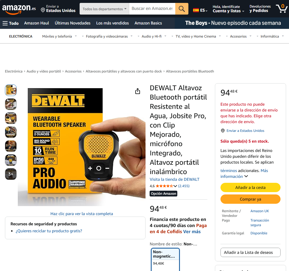 Amazon Spain product page screenshot