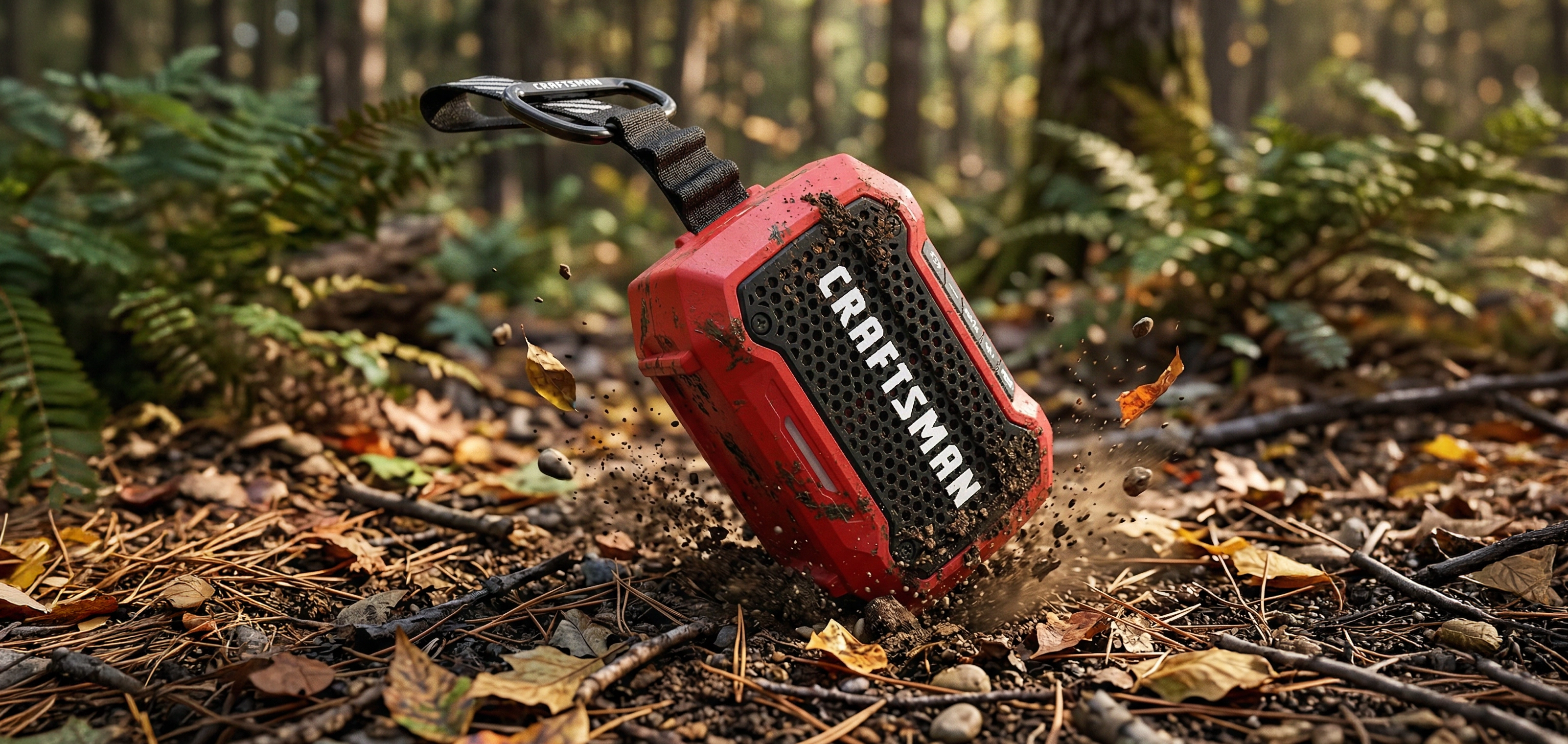 CRAFTSMAN speaker in rugged outdoor impact setting for Built For Performance section