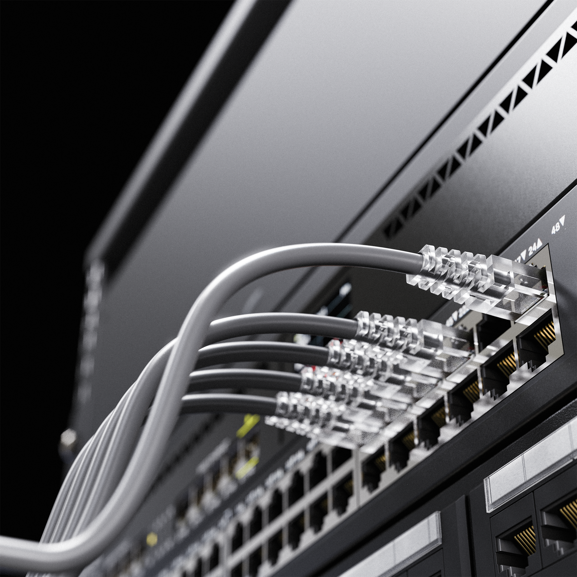 Cyberguys! ethernet cables connected to a networking switch