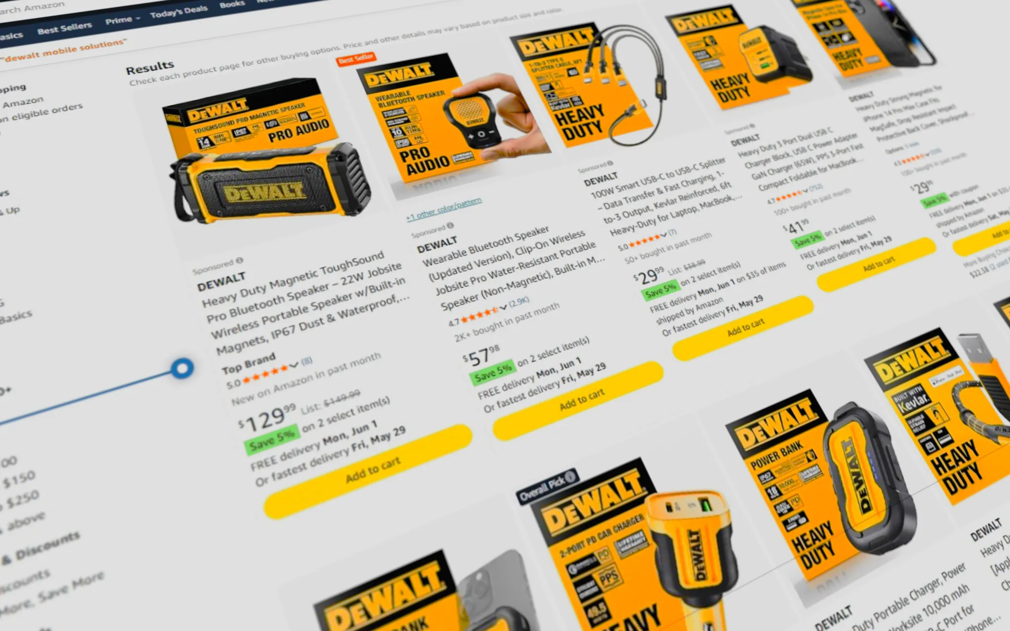 DEWALT products shown in an online marketplace listing