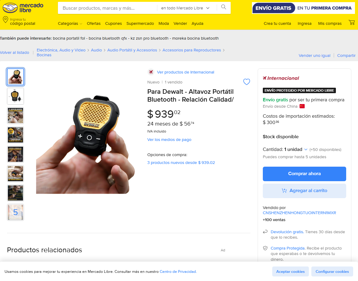 Mercado Libre product page screenshot