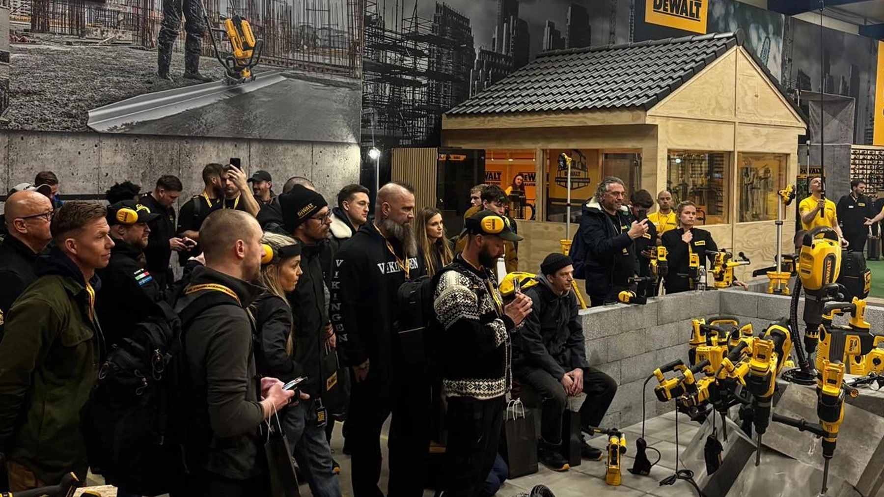 DEWALT tradeshow booth display with tools and branded wall