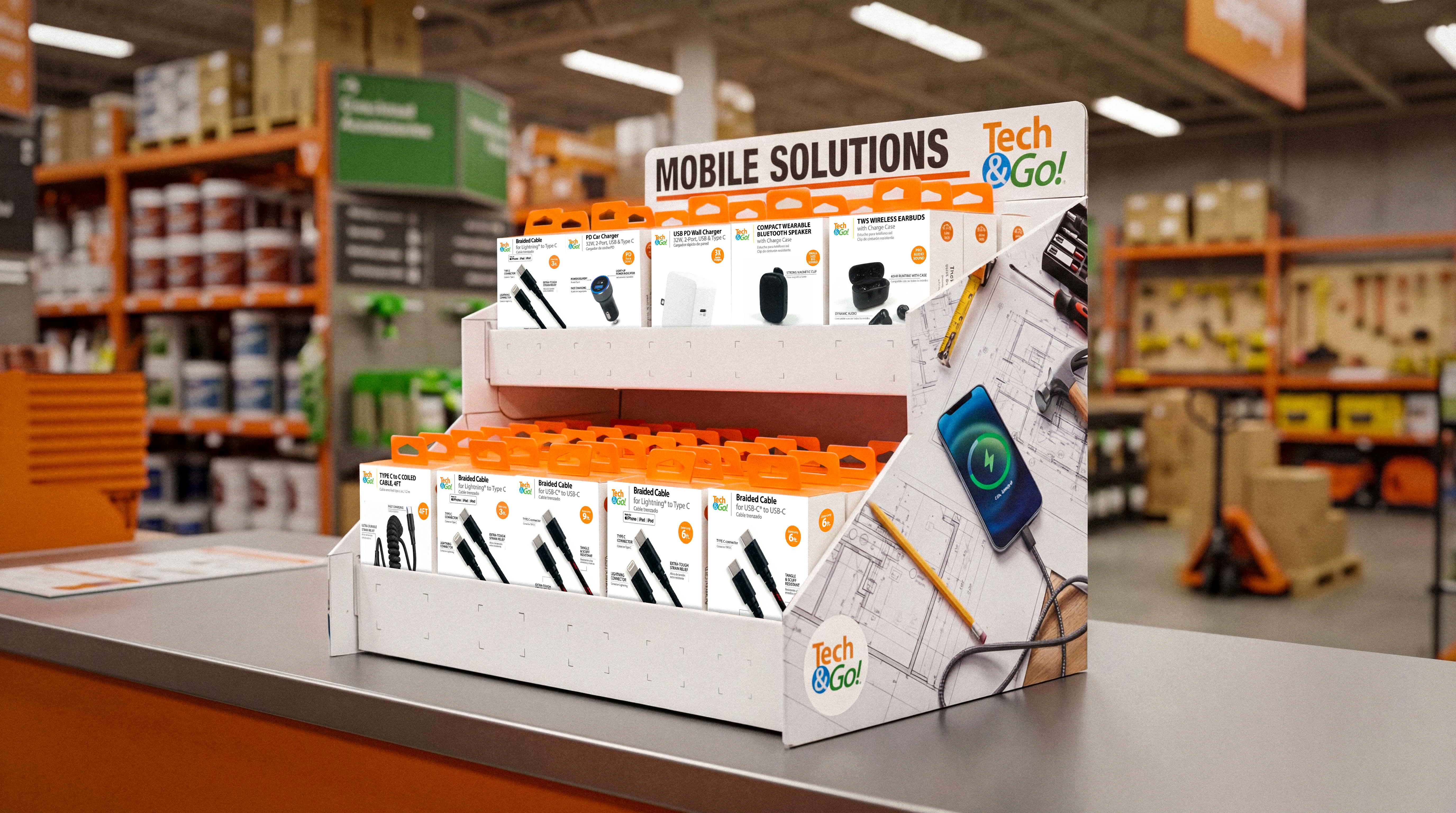 Tech & Go countertop mobile solutions display at The Home Depot