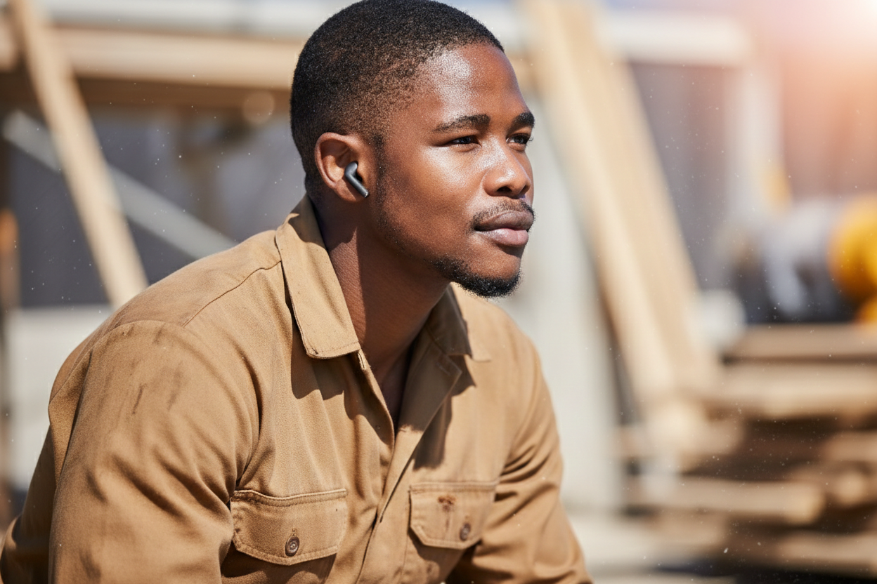 Tech & Go wireless earbuds being used on the go